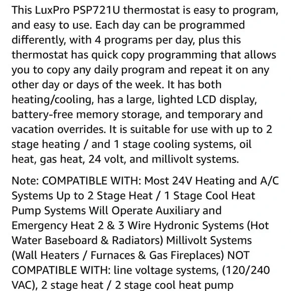 LuxPro Electronic Programmable  Thermostat BNIB - Picture 6 of 6